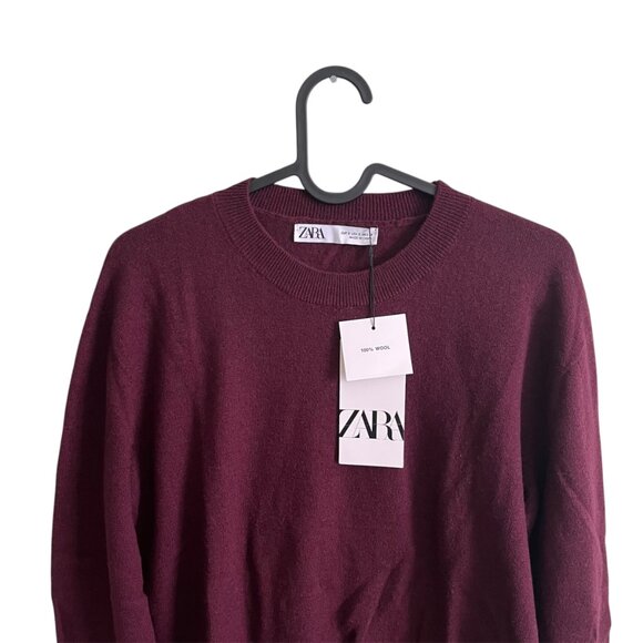 Zara 100% Wool Extra Soft Sweater Maroon Size Small NWT Fall Winter Minimalist - Picture 6 of 10